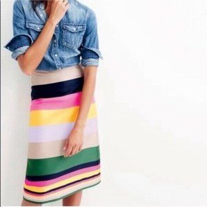 EUC J.CREW Retail Pop Stripe Pencil Straight Skirt Navy Hot Pink Green Graphic 4